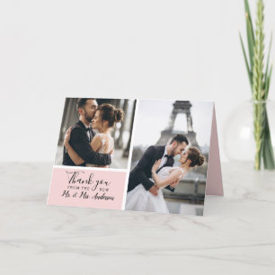 Elegant Blush Pink 2 Photo Collage Wedding Thank You Card