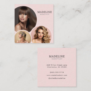 Elegant Blush Pink 3 Photo Hairstylist Business Square Business Card