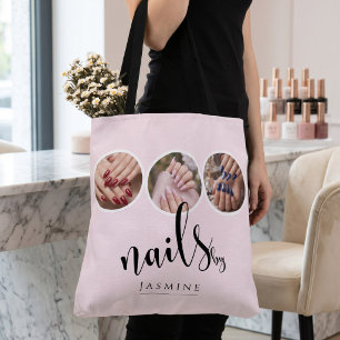 Elegant Blush Pink 3 Photo Nail Stylist Tote Bag