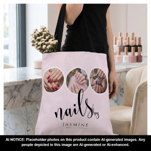 Elegant Blush Pink 3 Photo Nail Stylist Tote Bag