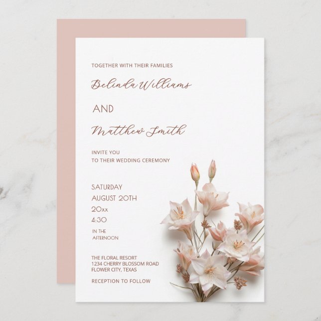 Elegant Blush Pink 3D Flowers  Invitation (Front/Back)