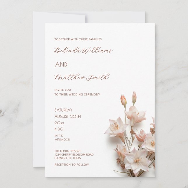 Elegant Blush Pink 3D Flowers  Invitation (Front)
