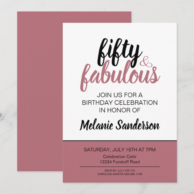 Elegant Blush Pink 50th Birthday Invitation (Front/Back)