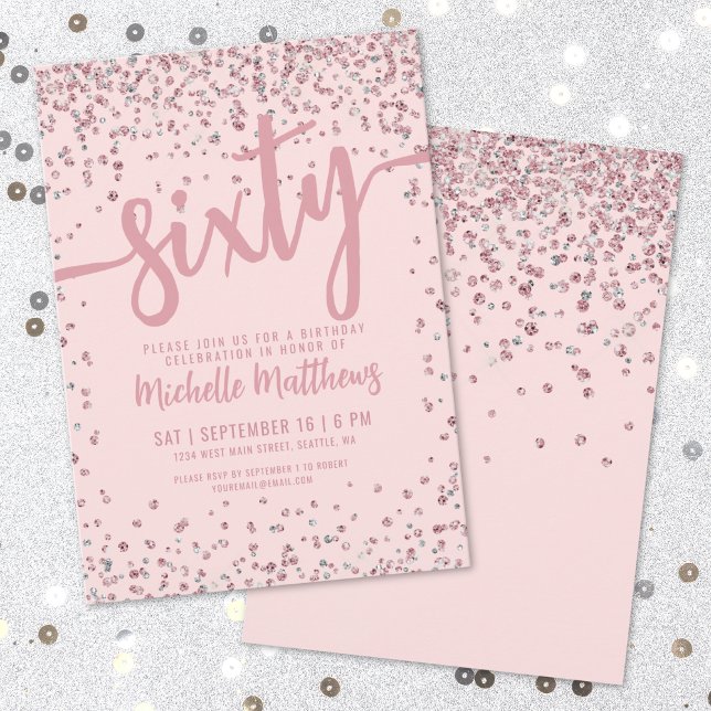 Elegant Blush Pink 60th Birthday Invitation (Elegant Blush Pink 60th Birthday Invitation)