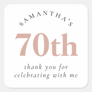 Elegant Blush Pink 70th Party Thank You   Square Sticker