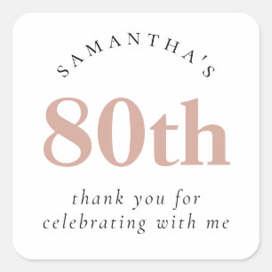 Elegant Blush Pink 80th Party Thank You  Square Sticker