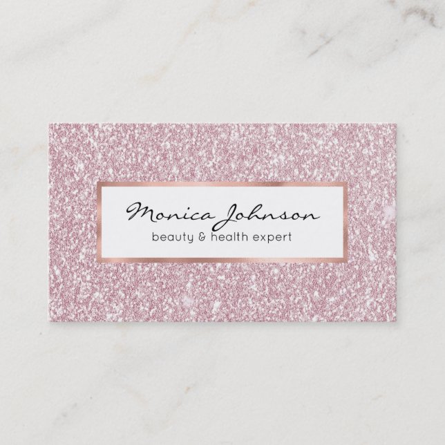 Elegant blush pink abstract trendy girly glitter b business card (Front)