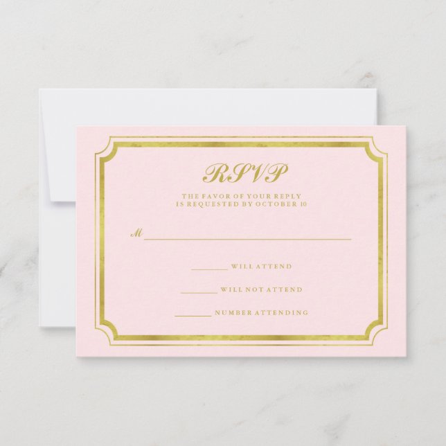 Elegant Blush Pink and Faux Gold Wedding RSVP Card (Front)