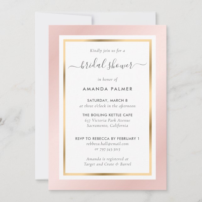 Elegant Blush Pink and Gold Bridal Shower Invitation (Front)