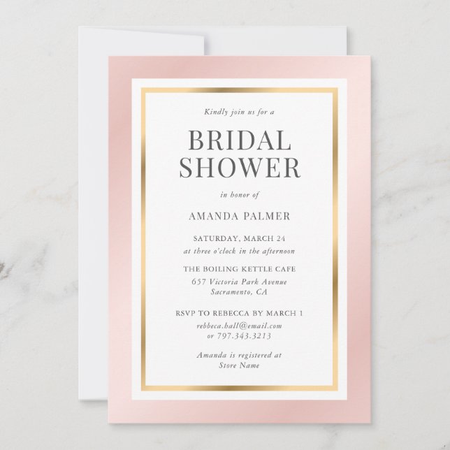 Elegant Blush Pink and Gold Bridal Shower Invitation (Front)