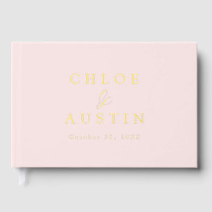 Elegant Blush Pink and Gold Calligraphy Wedding Guest Book