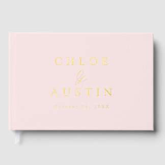 Elegant Blush Pink and Gold Calligraphy Wedding Guest Book