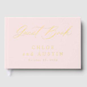 Elegant Blush Pink and Gold Calligraphy Wedding Guest Book
