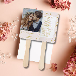 Elegant Blush Pink and Gold Celestial Wedding Hand Fan