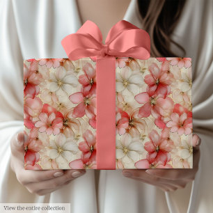 Elegant blush pink and gold floral birthday wrap wrapping paper