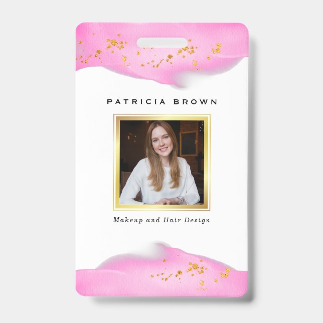 Elegant Blush Pink And Gold Glitter ID Badge (Front)