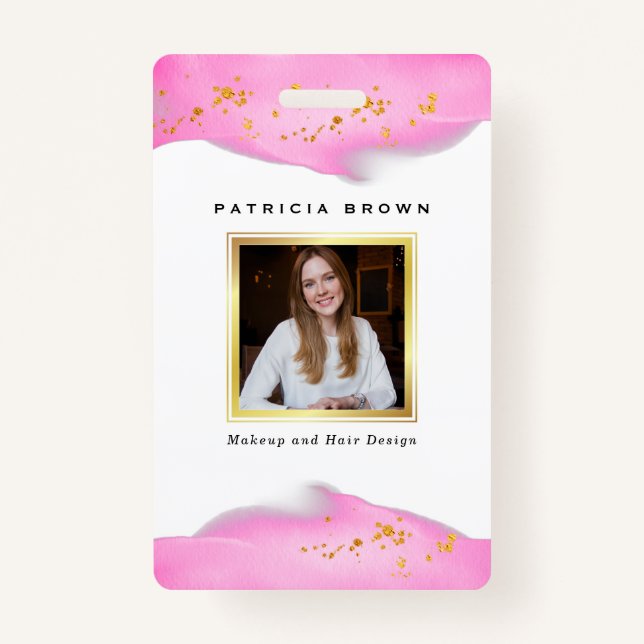 Elegant Blush Pink And Gold Glitter ID Badge (Front)