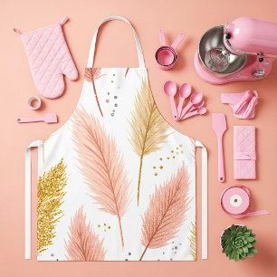 Elegant Blush Pink and Gold Glitter Pampas Grass Apron
