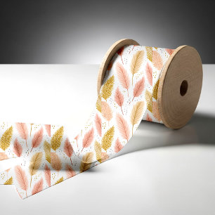 Elegant Blush Pink and Gold Glitter Pampas Grass Satin Ribbon