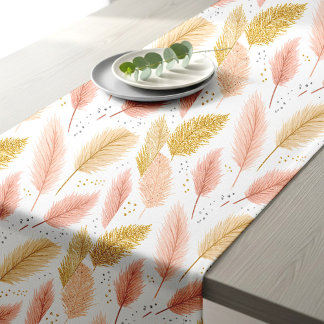 Elegant Blush Pink and Gold Glitter Pampas Grass Short Table Runner