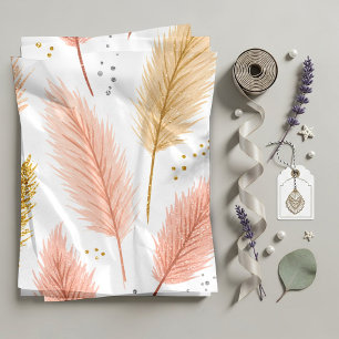 Elegant Blush Pink and Gold Glitter Pampas Grass Wrapping Paper Sheet