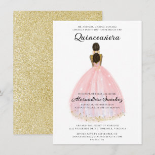 Elegant Blush Pink and Gold Glitter Quinceanera   Invitation