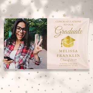 Elegant Blush Pink And Gold Photo Graduation Banner