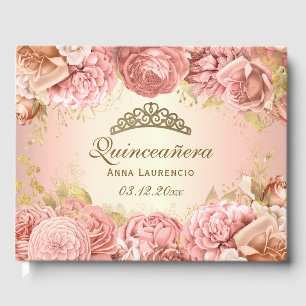 Elegant Blush Pink and Gold Quinceanera Custom Guest Book