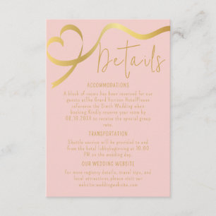 Elegant Blush Pink and Gold Wedding Details Enclosure Card