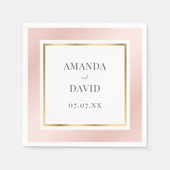 Elegant Blush Pink and Gold Wedding Napkin (Front)