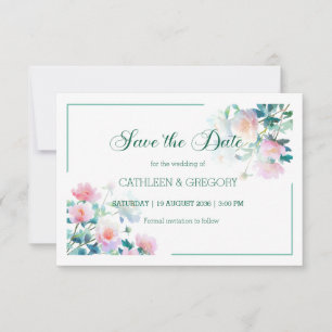 Elegant Blush Pink and Green Watercolor Wedding Save The Date