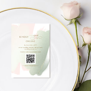 Elegant Blush Pink and Sage RSVP Online, QR Code  Enclosure Card