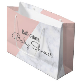 Elegant blush pink and white marble baby shower large gift bag