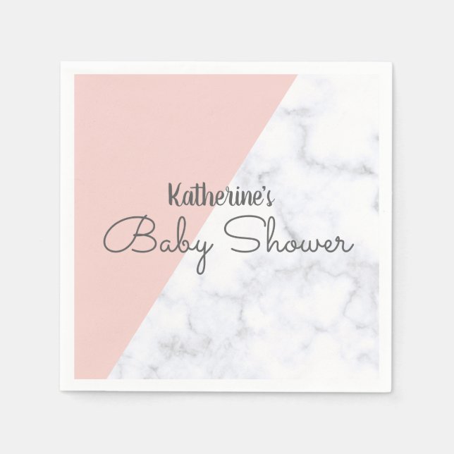 Elegant blush pink and white marble baby shower napkin (Front)