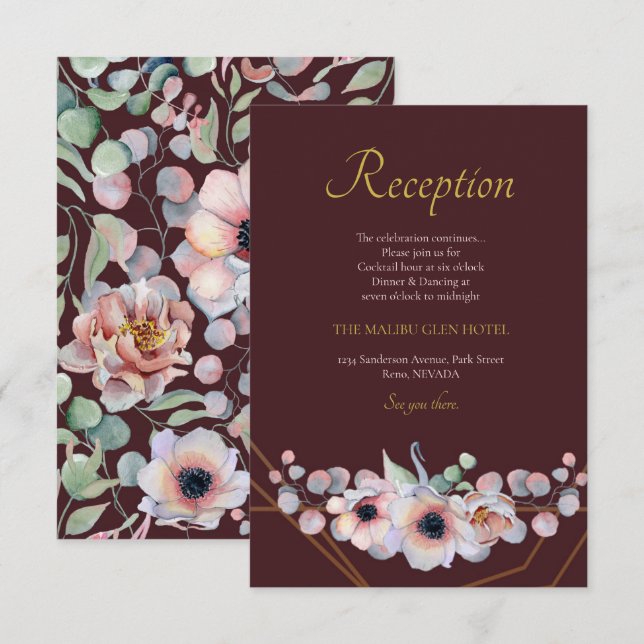 Elegant Blush Pink Anemone Floral Geometric Frames Enclosure Card (Front/Back)