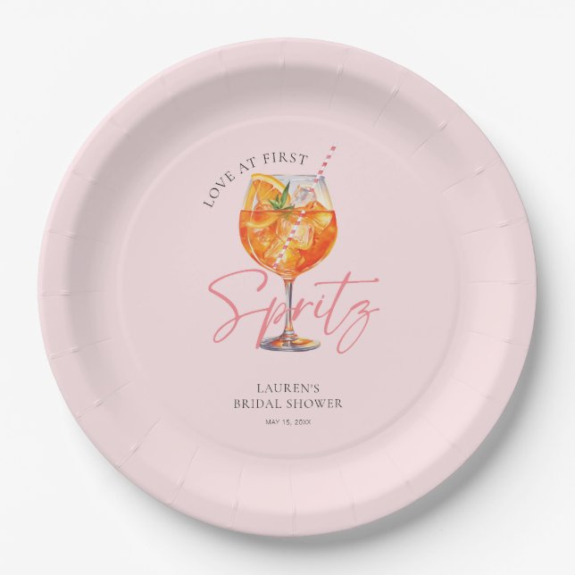 Elegant Blush Pink Aperol Spritz Bridal Shower Paper Plate (Front)