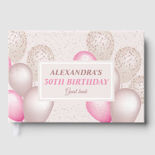 Elegant Blush Pink Balloons Birthday Guest Book