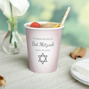 Elegant Blush Pink Bat Mitzvah Star of David  Paper Cups