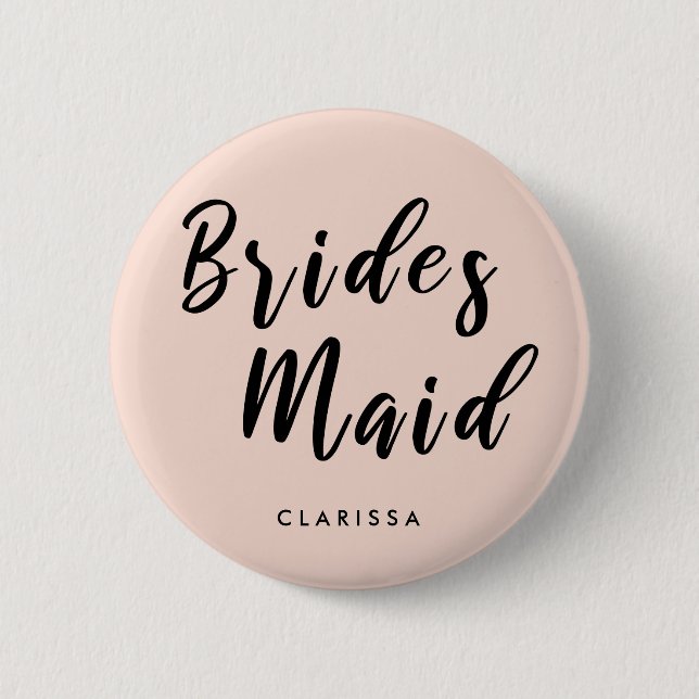 Elegant blush pink & black bridesmaid 6 cm round badge (Front)