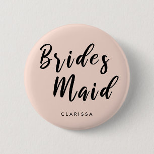 Elegant blush pink & black bridesmaid 6 cm round badge