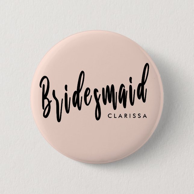 Elegant blush pink & black bridesmaid 6 cm round badge (Front)