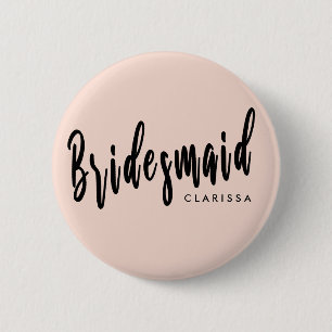 Elegant blush pink & black bridesmaid 6 cm round badge
