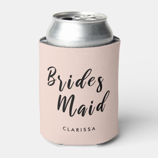Elegant blush pink & black bridesmaid can cooler (Can Front)