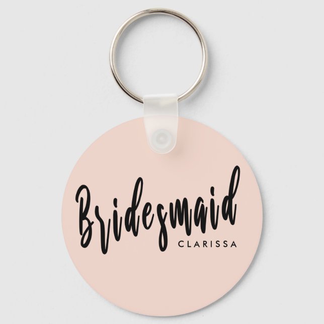 Elegant blush pink & black bridesmaid key ring (Front)