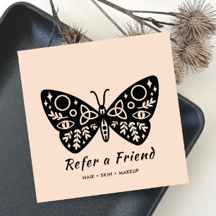 Elegant Blush Pink & Black Butterfly Beauty Salon  Referral Card