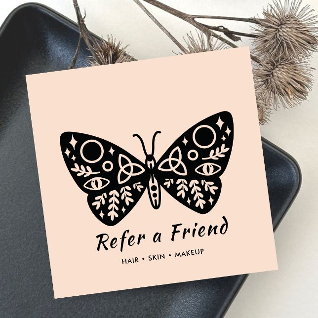 Elegant Blush Pink & Black Butterfly Beauty Salon  Referral Card (Creator Uploaded)