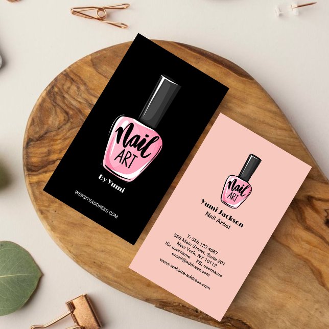 Elegant Blush Pink & Black Nail Polish Bottle   Business Card (Creator Uploaded)