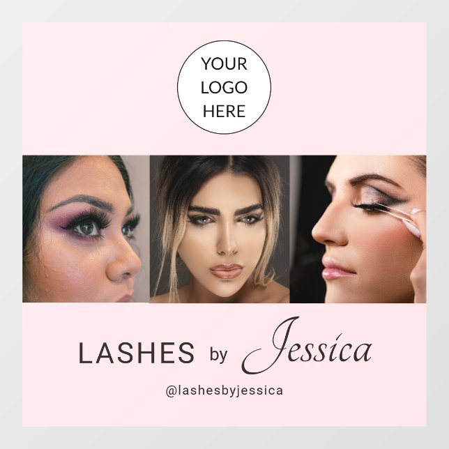 Elegant Blush Pink Black Script 3 Photo Lashes Window Cling (Sheet)
