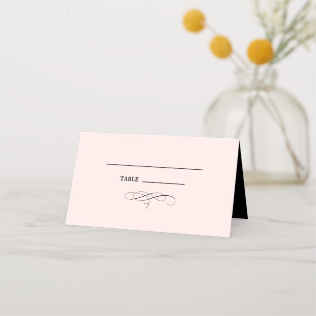 Elegant Blush Pink | Black Wedding Place Card (Front)