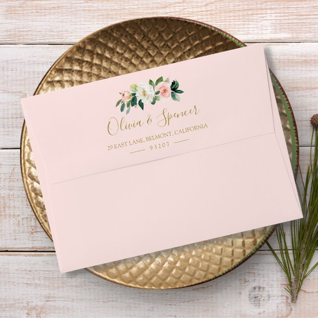 Elegant Blush Pink Blush Floral Wedding Flowers Envelope (Creator Uploaded)